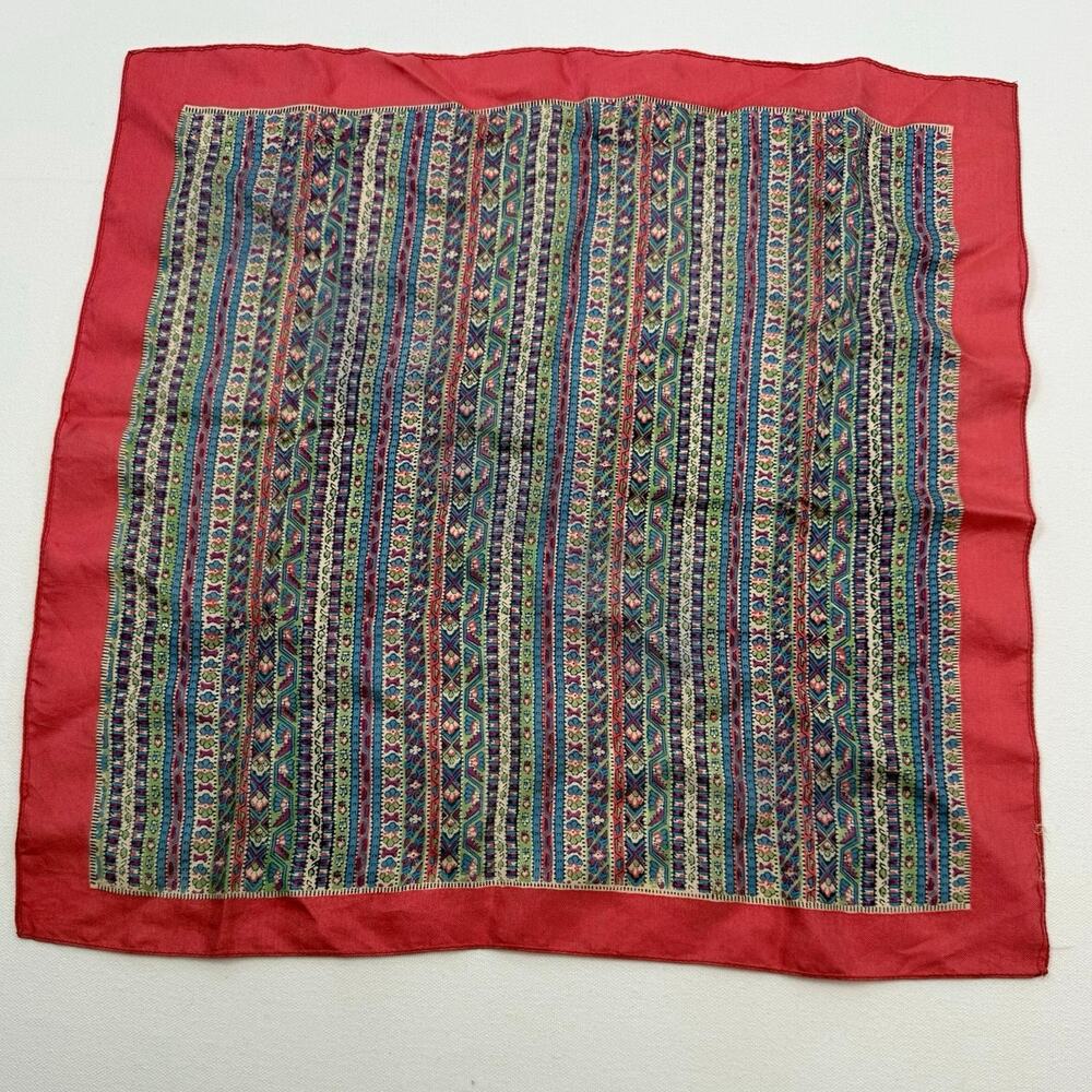 Vintage Y2K Pink Border Striped Floral Scarf 17” x 16.25”